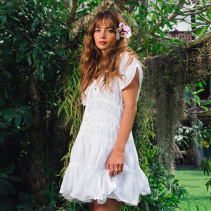 SRIKANDI Mini Ruffle Dress In White
