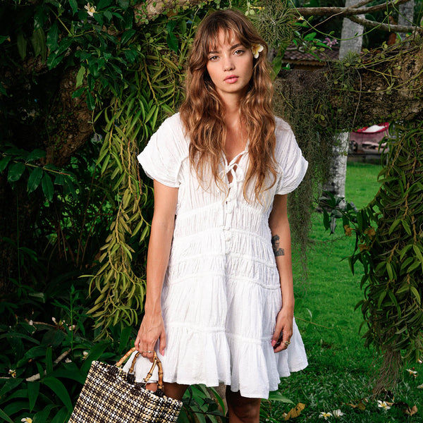 SRIKANDI Mini Ruffle Dress In White