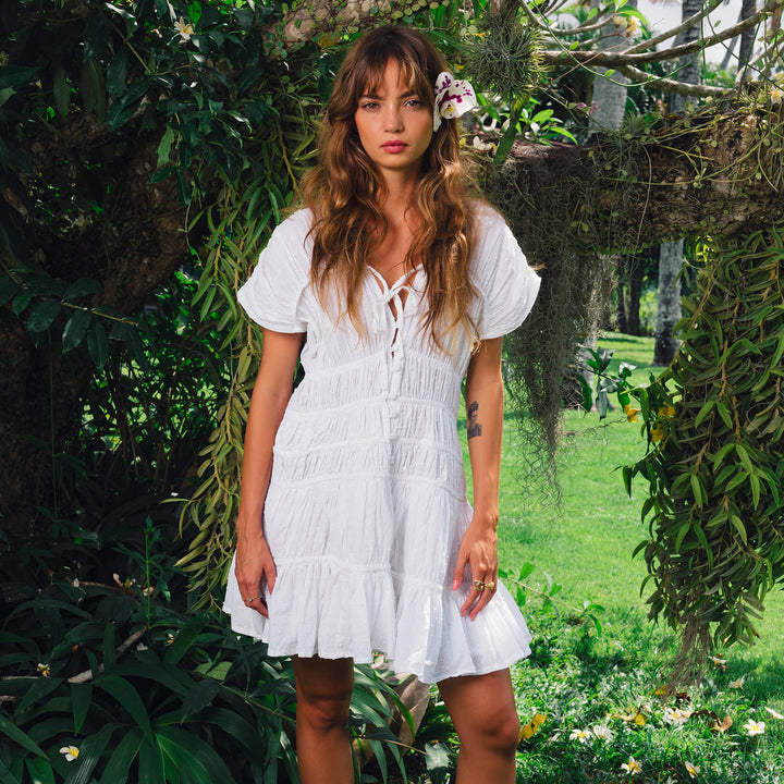 SRIKANDI Mini Ruffle Dress In White