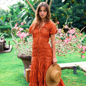 SRIKANDI Ruffle Maxi Dress In Sienna Brown
