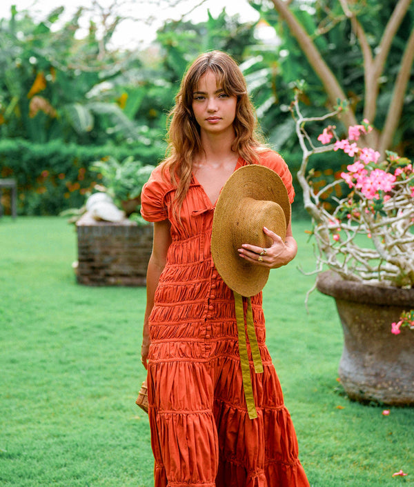 SRIKANDI Ruffle Maxi Dress In Sienna Brown