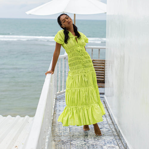 SRIKANDI Ruffle Maxi Dress In Lime Green