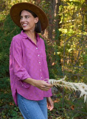 Good Boyfriend Shirt - Checkerboard Overdye Magenta on Natural