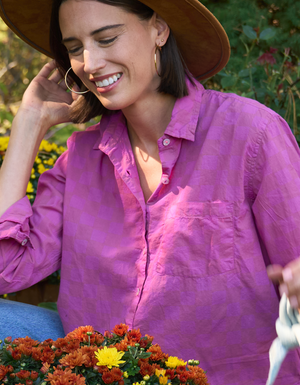 Good Boyfriend Shirt - Checkerboard Overdye Magenta on Natural