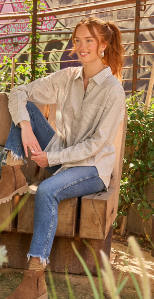 Good Boyfriend Shirt - Menswear Stripe Metallic Silver