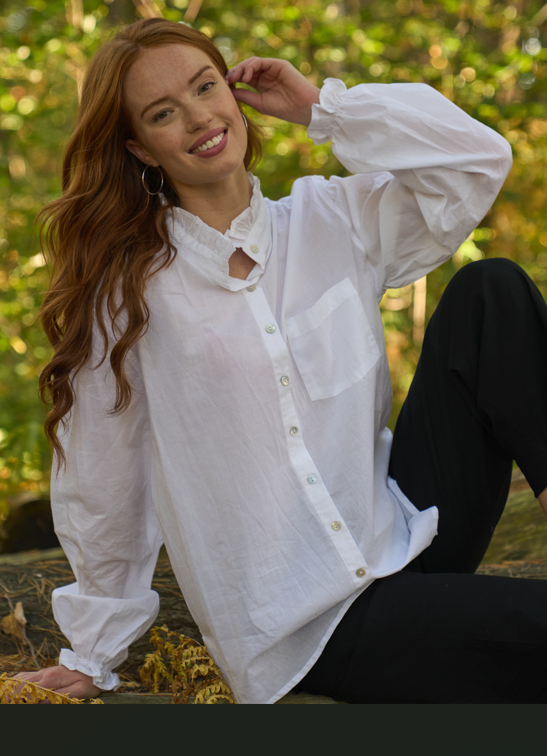Good Girlfriend Shirt with Ruffle Trim White