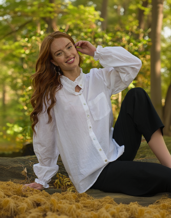 Good Girlfriend Shirt with Ruffle Trim White