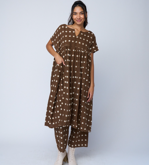 Meadow Dress - Ikat Squares Mocha