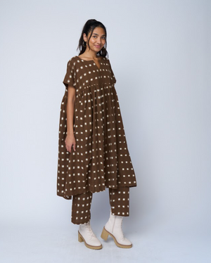 Meadow Dress - Ikat Squares Mocha