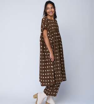 Meadow Dress - Ikat Squares Mocha