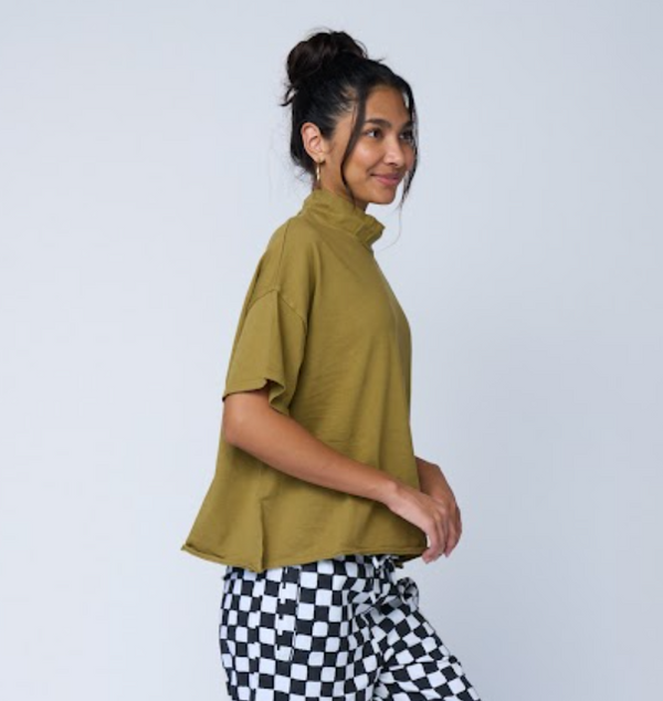 Mare Mock Neck Top - Olive Oil