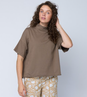 Mare Mock Neck Top - Warm Grey
