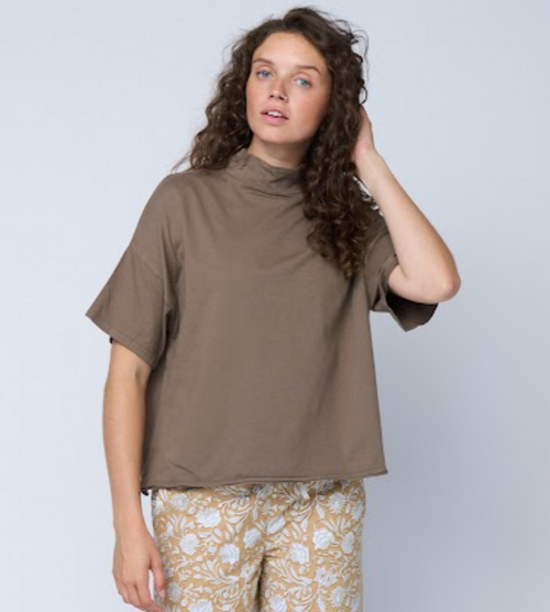 Mare Mock Neck Top - Warm Grey