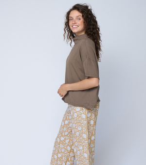 Mare Mock Neck Top - Warm Grey