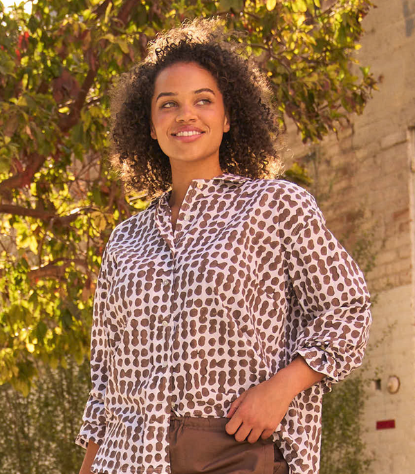 Relaxed Boyfriend Shirt Messy Dot - Pinecone