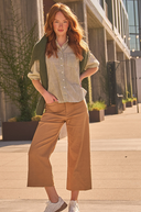 Good Girlfriend Shirt with Ruffle Trim Menswear Stripe Olive