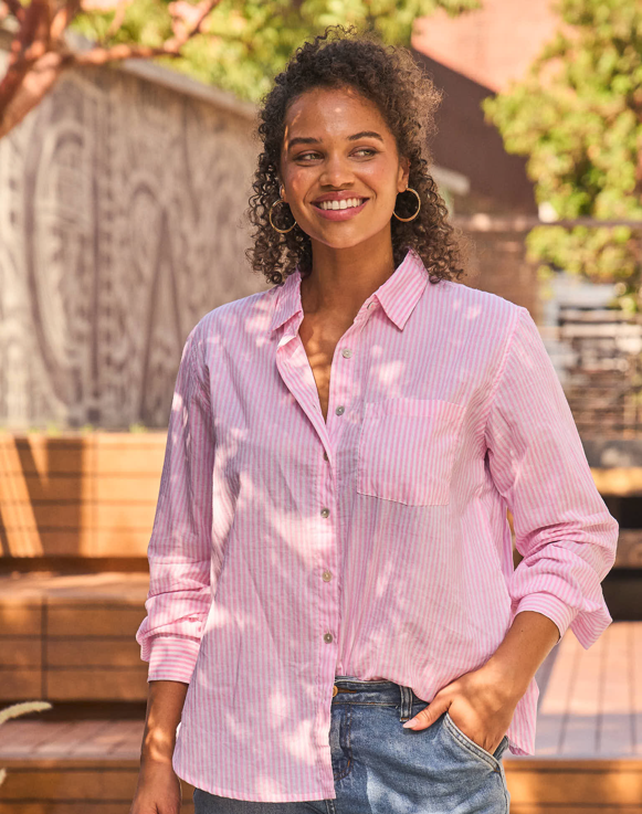 Good Boyfriend Shirt - Menswear Stripe Tickled Pink