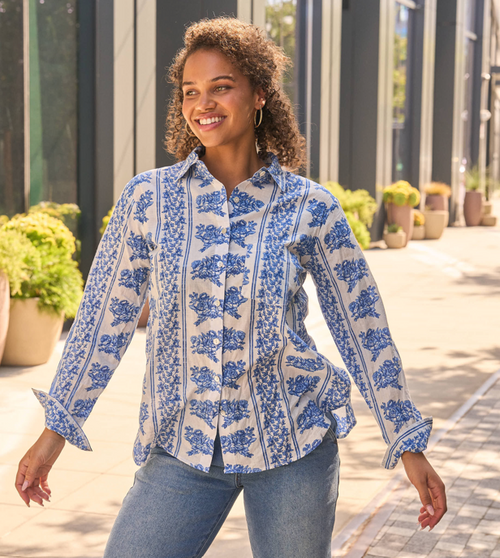 Good Boyfriend Shirt - Chatsworth Trellis Coastal Blue