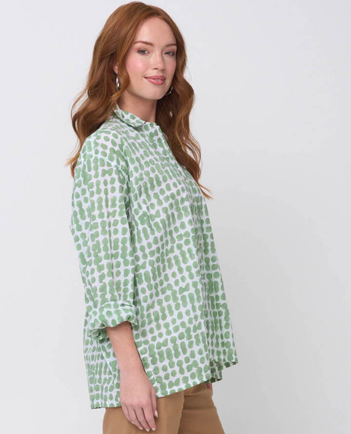 Relaxed Boyfriend Shirt Messy Dot - Watercress
