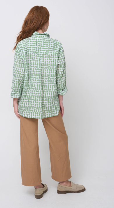 Relaxed Boyfriend Shirt Messy Dot - Watercress