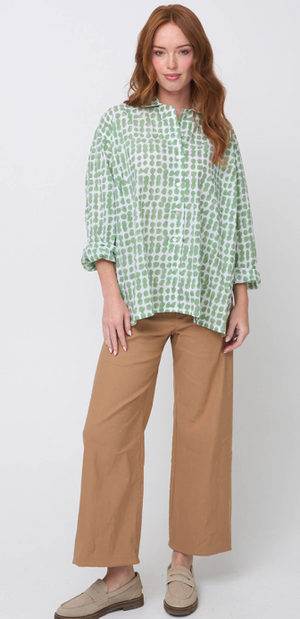 Relaxed Boyfriend Shirt Messy Dot - Watercress