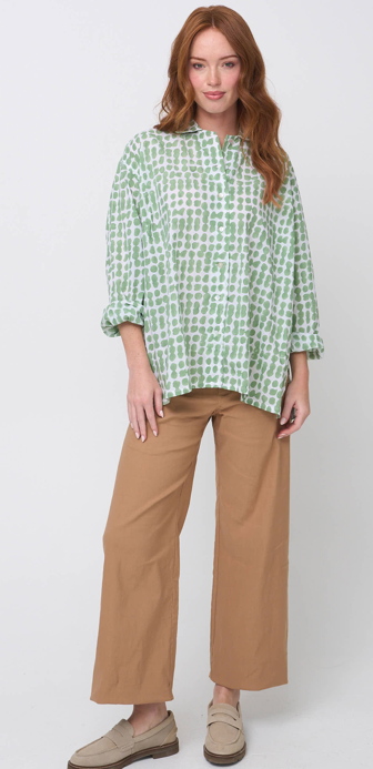 Relaxed Boyfriend Shirt Messy Dot - Watercress