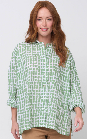 Relaxed Boyfriend Shirt Messy Dot - Watercress