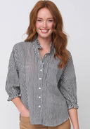 Good Girlfriend Shirt with Ruffle Trim Menswear Stripe Black