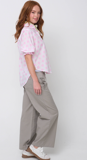 Good Girlfriend Shirt with Ruffle Trim - True Dot Tickled Pink