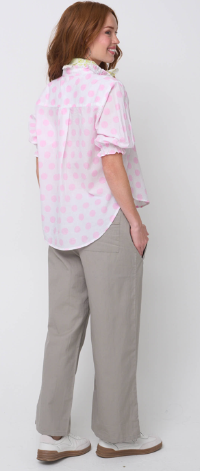 Good Girlfriend Shirt with Ruffle Trim - True Dot Tickled Pink