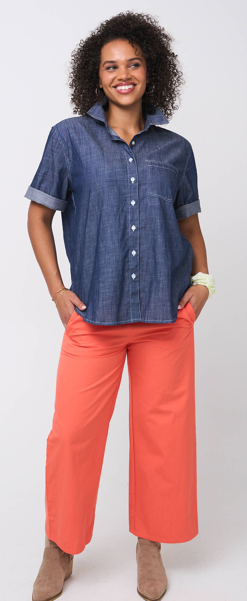 Good Boyfriend Shirt - Short Sleeve Chambray Dark Denim Wash