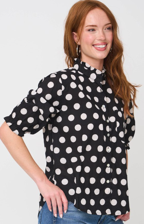 Good Girlfriend Shirt with Ruffle Trim - True Dot Black