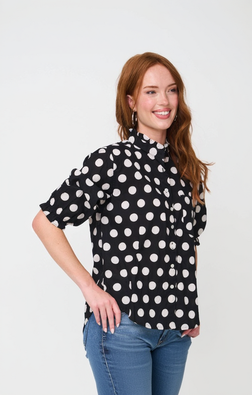 Good Girlfriend Shirt with Ruffle Trim - True Dot Black