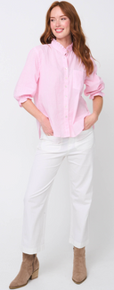 Good Girlfriend Shirt with Ruffle Trim Menswear Stripe Tickled Pink