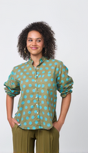 Good Girlfriend Shirt with Ruffle Trim - True Dot Olive/Cerulean