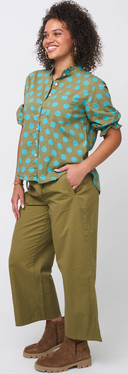 Good Girlfriend Shirt with Ruffle Trim - True Dot Olive/Cerulean