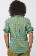 Good Girlfriend Shirt with Ruffle Trim - True Dot Olive/Cerulean