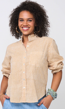 Good Girlfriend Shirt with Ruffle Trim Menswear Stripe Honeycomb