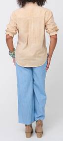 Good Girlfriend Shirt with Ruffle Trim Menswear Stripe Honeycomb