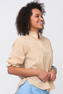 Good Girlfriend Shirt with Ruffle Trim Menswear Stripe Honeycomb