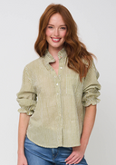 Good Girlfriend Shirt with Ruffle Trim Menswear Stripe Olive