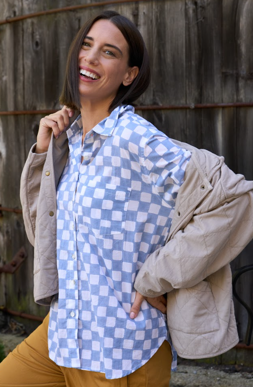 Good Boyfriend Shirt - Checkerboard Bluebird