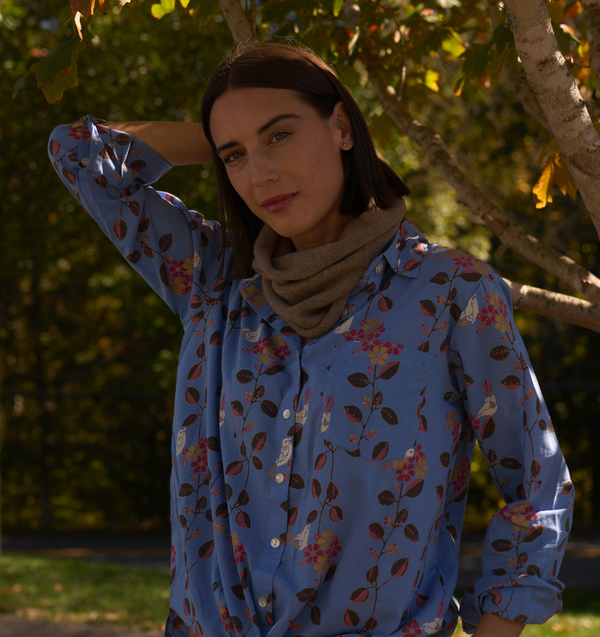 Good Boyfriend Shirt - Birdie On A Vine Cornflower Blue