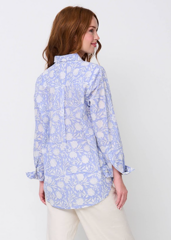 Good Boyfriend Shirt - Floral Escape Bluebird and Dove Grey