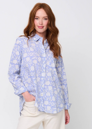 Good Boyfriend Shirt - Floral Escape Bluebird and Dove Grey