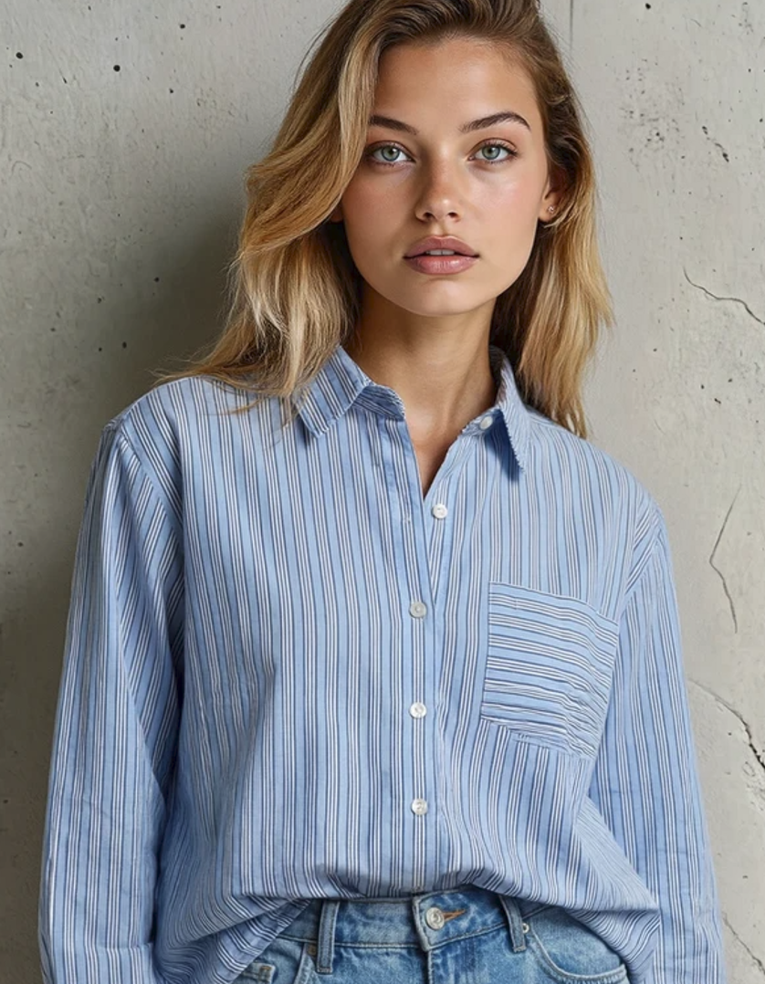 Good Boyfriend Shirt - Tuscan Stripe Cornflower Blue