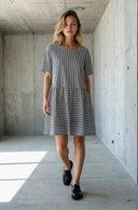 Hudson Dress - Menswear Stripe Black