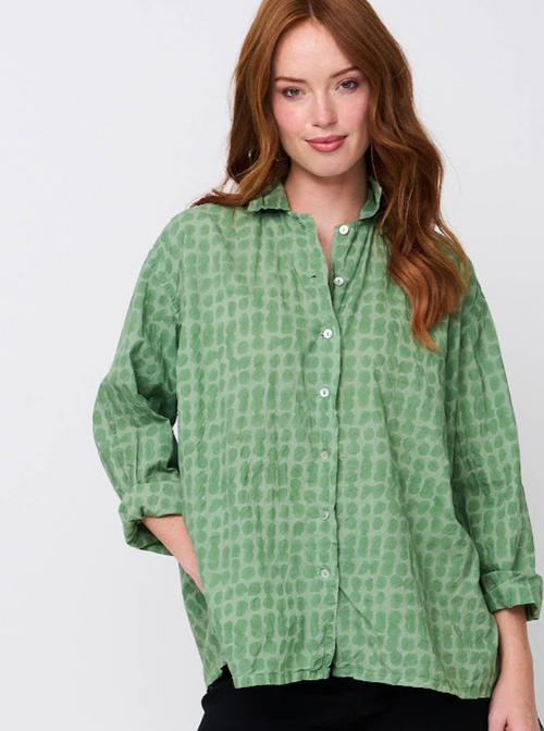 Relaxed Boyfriend Shirt Messy Dot - Overdye Watercress