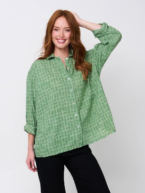 Relaxed Boyfriend Shirt Messy Dot - Overdye Watercress