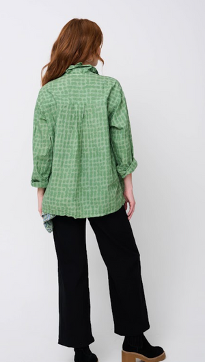 Relaxed Boyfriend Shirt Messy Dot - Overdye Watercress